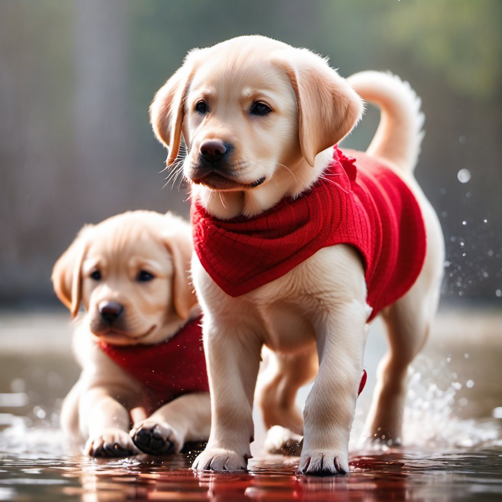  three Labrador Retrievers, 
 playing, red theme,