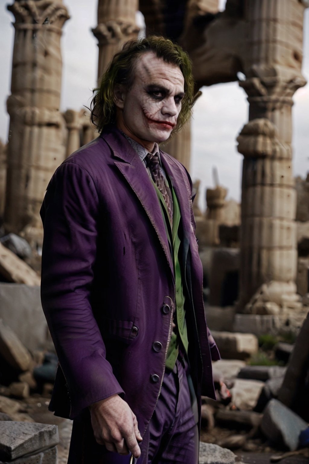 Joker Heath Ledger wearing a Andromeda Shun Cloth inside a  greek ruins,FFIXBG,ezio_soul3142,1boy