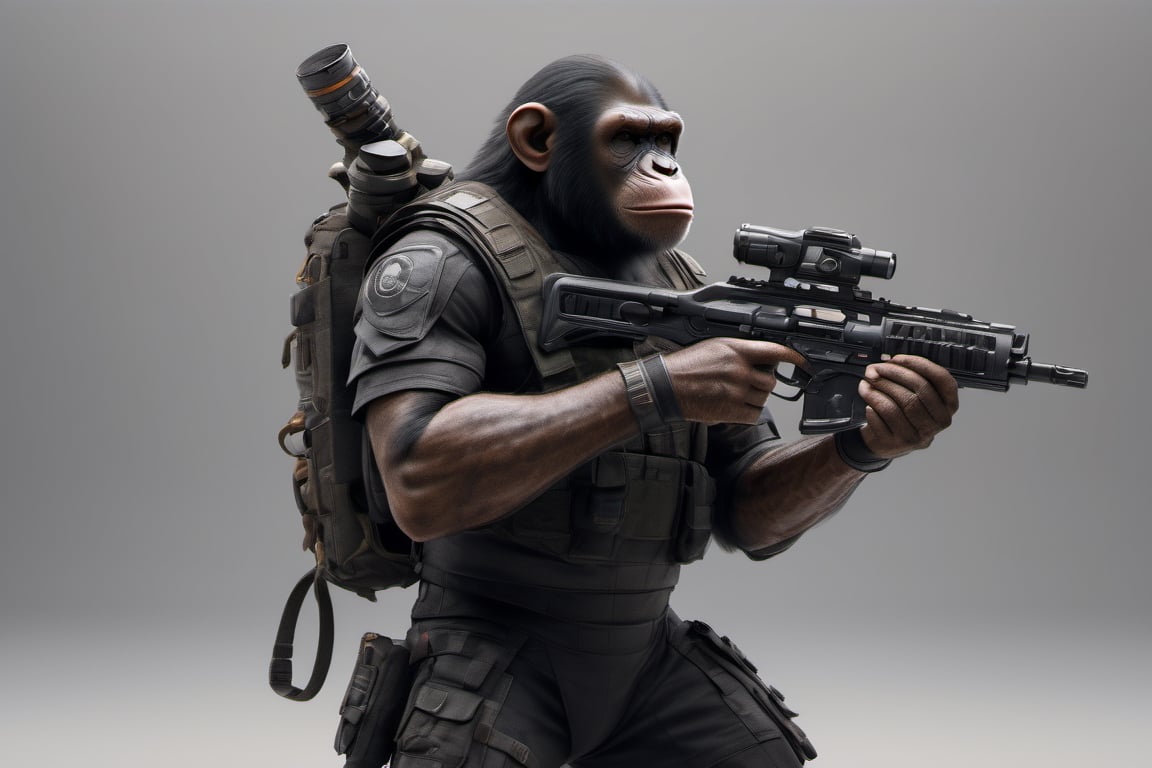 4K, 8K, masterpiece, perfect focus, in_focus, nightime,  clear focus, best quality, dimly lit, cinematic lighting, insanely realistic, life like photo, photorealistic long shot of squad of apes futuristic guns raised escorting a sci-fi vehicle with light machine gun mounted on top in a jungle on fire at night like in the movie act of valor, chimps shooting sci-fi guns, chimps aiming rifle, act of valor, genji armor, YAKEDA Full Protection Tactical Tank Top, bomb suit, flak jacket,  cloak, jungle camo armor pattern with neon orange  trim, soldier pants on chimps, aiming guns, firing guns, sci-fi open faced chimp helmet, chimps with cyberpunk headgear, full body armor, weapon master, sword in hand, sword neon glow, neon wrist weapons, bulky weathered space marine armor, perfect eyes, vengeful amber eyes, insanely detailed eyes, hyper realistic eyes, glassy eyes, 4k eyes, sci fi daggers on body, leader sword in hand, leader pistol in hand, leader shotgun, grenades, ultra detailed, flak armor, full body armor, super ripped chimps, huge muscles, neck protection armor, astronaut helmet on chimps, chimp with translucent visored helmet, sci fi helmets, tan weathered and ripped cloaks,  cyberpunk armor, enforcer armor, full sci-fi plate armor, bandoliers, chimps throwing grenades, chimp raising fist, super muscular chimps, artificially enhanced chimps, hyper detailed guns,, guns shouldered, all faces hyper realistic, first two rows faces hyper realistic, Sci fi guns, grumpy gorilla, leader weapon in hand, warrior, warrior armor, leader weathered red matter power suit armor, leader bulky armor, leader detailed eyes, hyper detailed eyes, Extremely detailed face, movie quality face, with a gun, sci-fi armor, cyborg armor, Extremely detailed armor, cyberpunk gasmask, armor glowing trim, helmets, attack stance, combat stance, rifle, raised, pistol raised, random expression, Congo-apes, Billy ape, helmets with face, flak_jackets, juggernaut armor, enforcer, chest armor, chest armor, shin_ armor, battle belts, tools on belt, bandolier, modern body armor, tech gauntlet, wrist armor, weapons, weapons in hand, weapons on back, the end of humanity, hammers, perfect faces, interesting expressions, natural skin, textured skin, hyper detailed faces, Extremely detailed faces, pores, Extremely detailed weapons, Extremely detailed bodies, planet of the apes, HIGH resolution, SUPER resolution, HYPER resolution, HD resolution, BEAUTIFUL, neon signs, Extremely detailed fur, photorealistic fur, caesar from planet of the apes, Landskaper, Devasted landscape, Forest, smooth flat panel on guns and armor