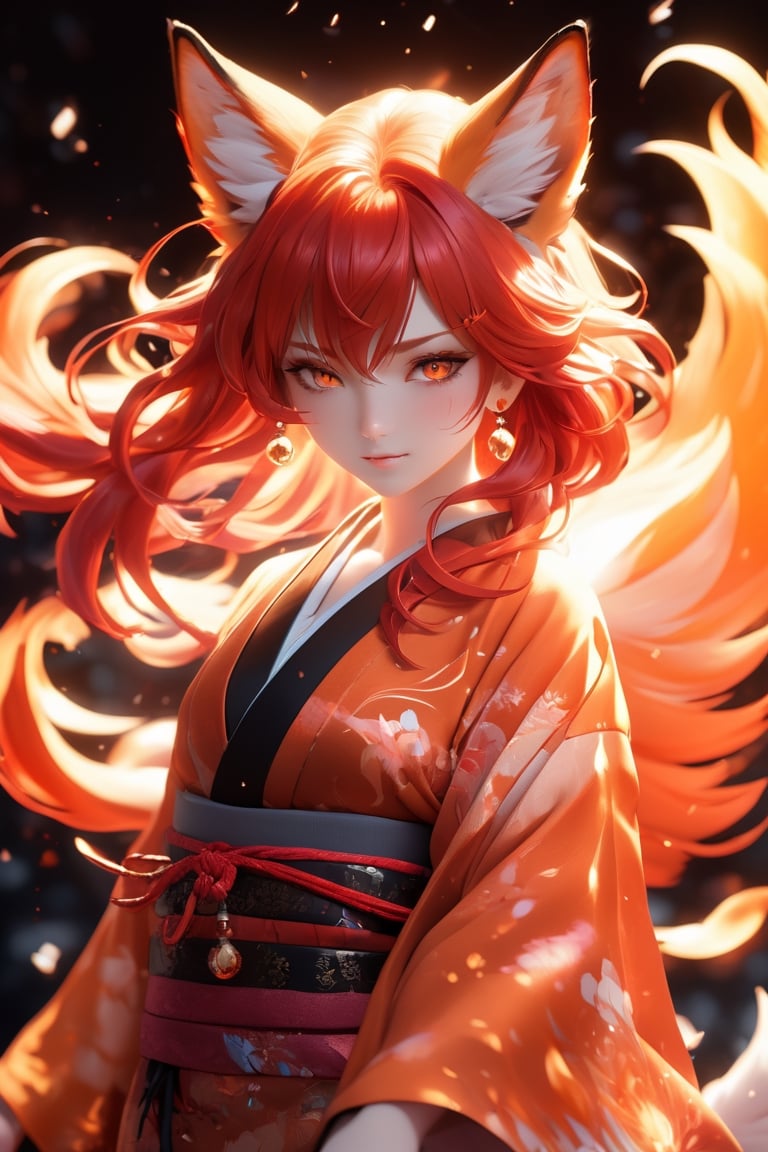 (sexy, japanese flame foxy, flaming veins), red and orange tones, symmetrical full body, flaming kimono,(masterpiece, best quality, ultra-detailed, best shadow), (detailed background,dark fantasy), (beautiful detailed face), high contrast, (best illumination, an extremely delicate and beautiful), ((cinematic light)), colorful, hyper detail, dramatic light, intricate details, (1girl, solo, red hair, sharp face, amber eyes, hair between eyes,dynamic angle), blood splatter, swirling black light around the character, depth of field, light particles,(broken glass),magic circle, (full body), Spirit Fox Pendant