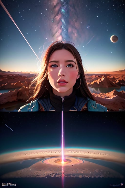 close-up,, zoom in to giantess, full body, beautiful face, close-up, full body, beautiful face, beautiful eyes, beautiful body, Gigantic giantess Beautiful goddess sitting on the surface of titan moon,  planet saturn covers the sky in the background, large view, colony, methane lakes, ice, landscape, dawn, dramatic lights, trending on artstation, sharp focus, studio photo, intricate details, highly detailed, by greg rutkowski, GTSPlanet, GTSSpace, Rampage, 