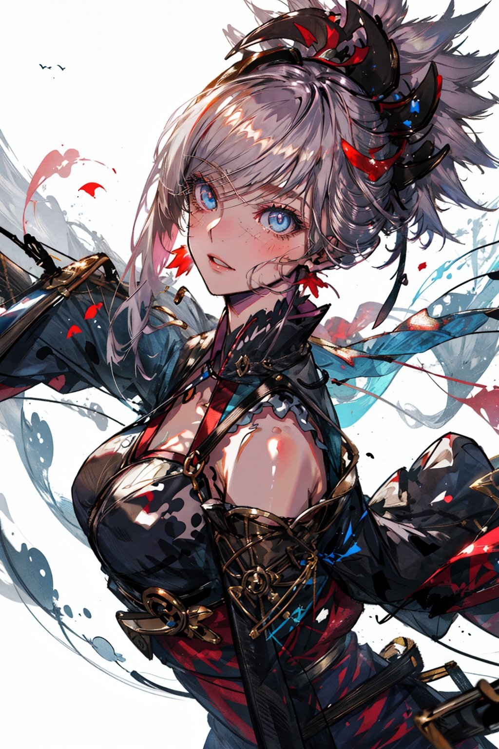 JRA, CollabDressing, 1girl, solo, miyamoto musashi (fate grand order),midjourney,weapon