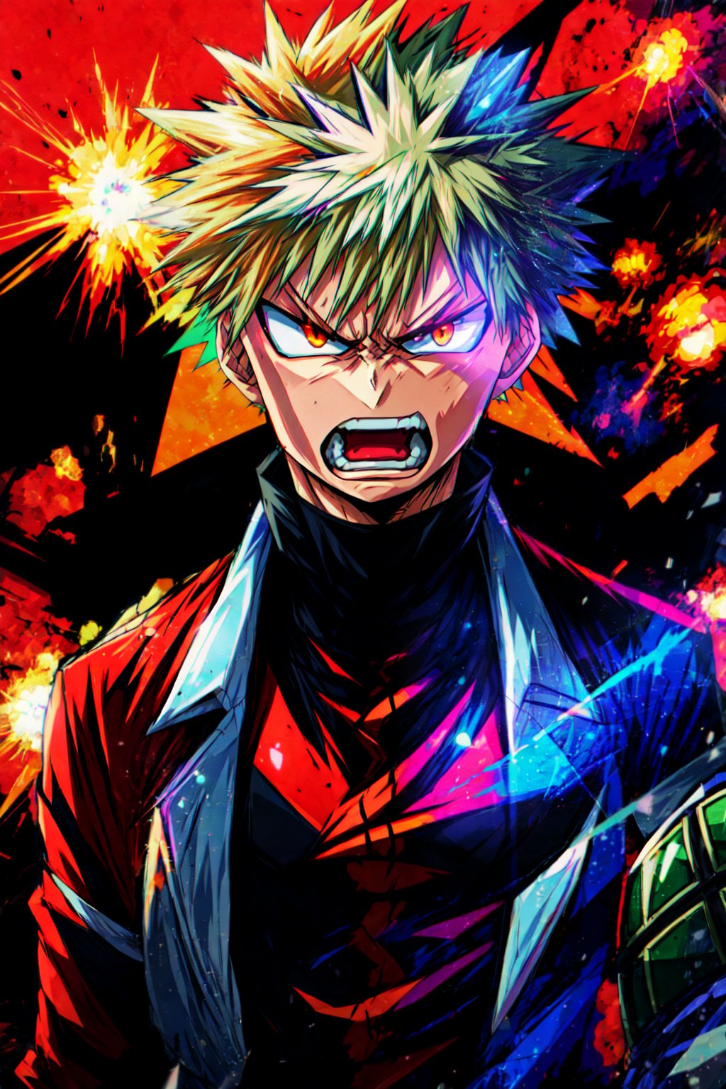 white hair,  grenade,  bakugou katsuki by マカイ Makai on Tensor.Art