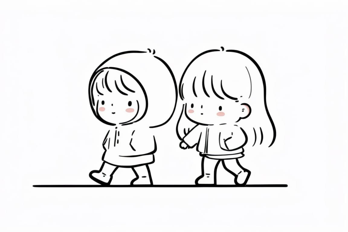 a boy and a girl walking on street,  Line Chibi sping,  white background by SoraSleep on Tensor.Art
