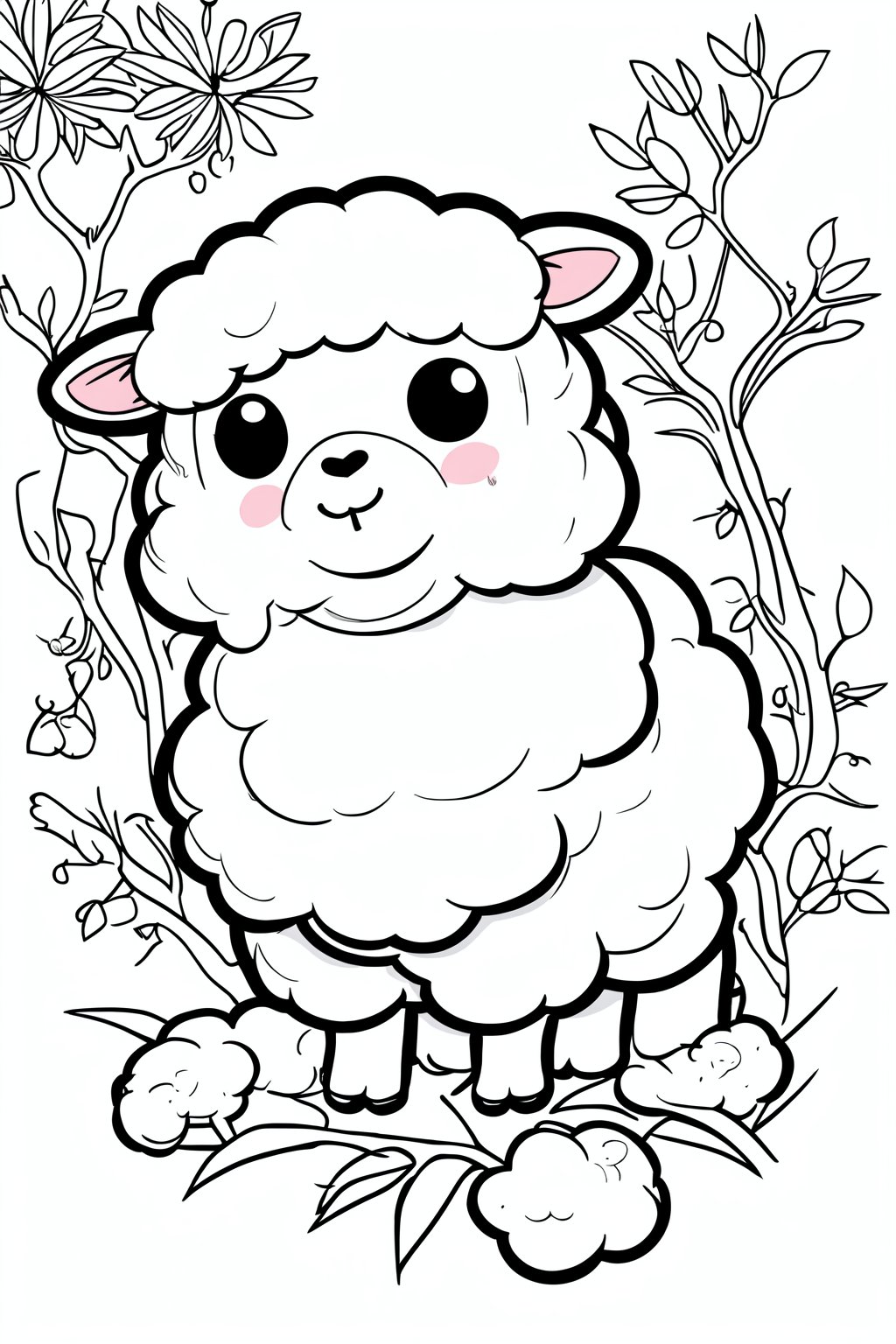 cute little baby Sheep, forest, Vector line art , b/w outline art, full white, white background, white background, only use outline., line art, clean line art, white background, Sketch style