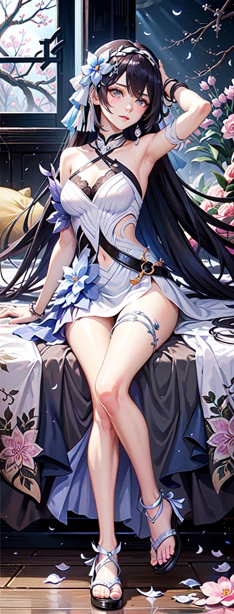 masterpiece, best quality, indoors, carneliandakimakura, 1girl, solo, looking at viewer, full body, dakimakura (medium), lying, on back, very detailed: 1.3)(, horb, luminous blue eyes, hair ,hair outside black hair  inside blue), (light smile: 1.2), sitting, from behind, rear facing, full body, dressed, highly detailed, (height: 1.1), best quality, (Masterpiece: 1.3), cinematic lighting, masterpiece, quality  best , indoors, cosmic eyes, reflection, eyelashes, carneliandakimakura,dakimakura (medium), lying down, behind, bed sheet, hair ornament, arms up, showing arms folded, Concept_carnelian_dakimakura,( Work, best quality, inside  room, fiodef, carneliandakimakura, solo, looking at the viewer, dakimakura (media), lying down, on his back, arms behind his back, full body, carneliandakimakura, horb, beauty miracle),
  TALL
  149cm,
  HEAVY
  42kg,
  HAIR COLOR
  Black
  Blue,
  EYE COLOR
  Blue,smog, gauze, vase, petals, traditional Chinese room, detailed background ,wide photo background,Hairpin, hair decoration,slender,Full chest,perfect eyes,perfect beautiful face,perfect female figure,detailed skin,  delicate patterns,intricate clothing details and rich in exquisite clothing details,delicate intricate fabrics,charming ,alluring,seductive,erotic,enchanting,hanfu,song style clothing,hanfu,Realistic,GUOFENG,MEINV,perfect hand, fingers, hand, perfect, masterpiece, best quality, official art, aesthetic, 1girl, detailed background, isometric, art nouveau, snowflakes, fractal art,asian girl,realhands,AI_Misaki ,hyelin