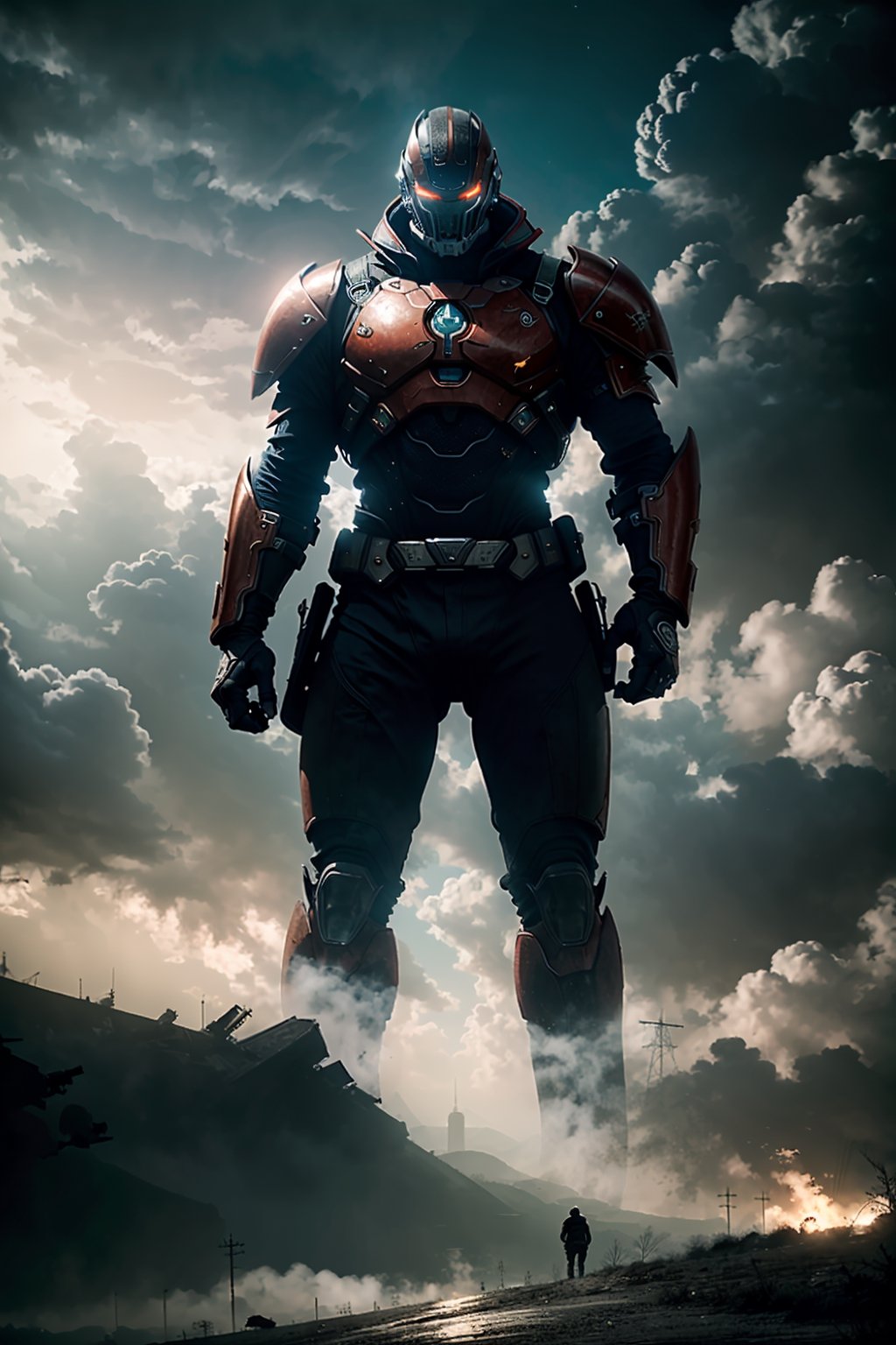 (masterpiece, best quality), (8k, HDR), 

Create an epic scene depicting a formidable male Titan from Bungie's Destiny series, clad in imposing heavy plated armor adorned with a striking red and black color scheme. He stands atop the Citadel Tower, gazing out over the sprawling expanse of the Last City on Earth. Equipped with the pinnacle of weaponry, his presence exudes strength and determination as he guards the remnants of humanity against impending threats. Capture the essence of guardianship and vigilance in this iconic Destiny setting., more detail Xl,Movie Still,Nature