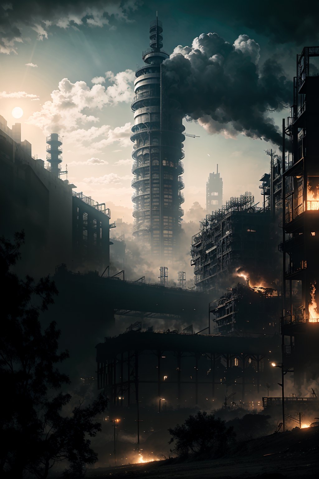 (masterpiece, best quality), (8k, HDR), 

Imagine a steampunk knight clad in brass armor, standing amidst the ruins of a dystopian world overrun by monstrous creatures and demonic entities. In this bleak landscape of gears and steam, towering factories belch out smog while twisted spires pierce the darkened sky. The knight, armed with aetheric blades and powered by arcane machinery, faces relentless hordes of creatures spawned from nightmares. Amidst the clang of metal and the hiss of steam, the knight's quest for survival and redemption unfolds, battling against the encroaching darkness that threatens to engulf what remains of civilization.,more detail Xl,Movie Still,Nature