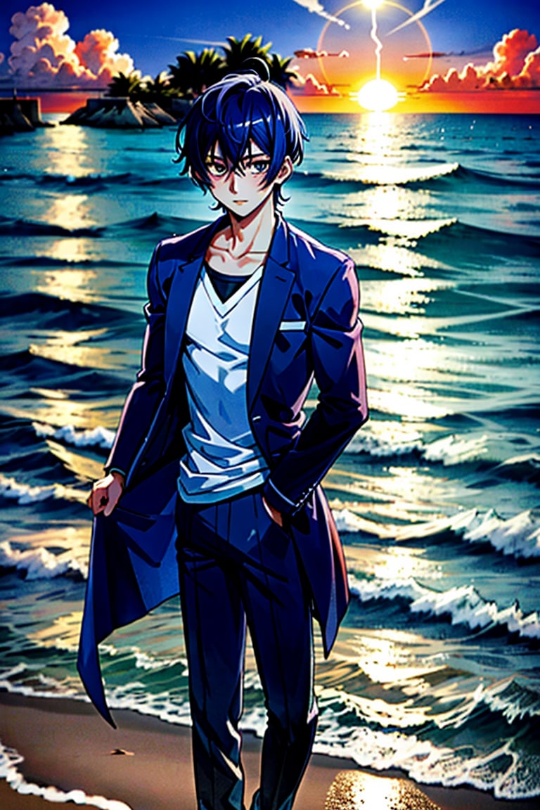 Un jeune homme au bord de la mer sous un coucher de soleil, AOMINE DAIKI, 