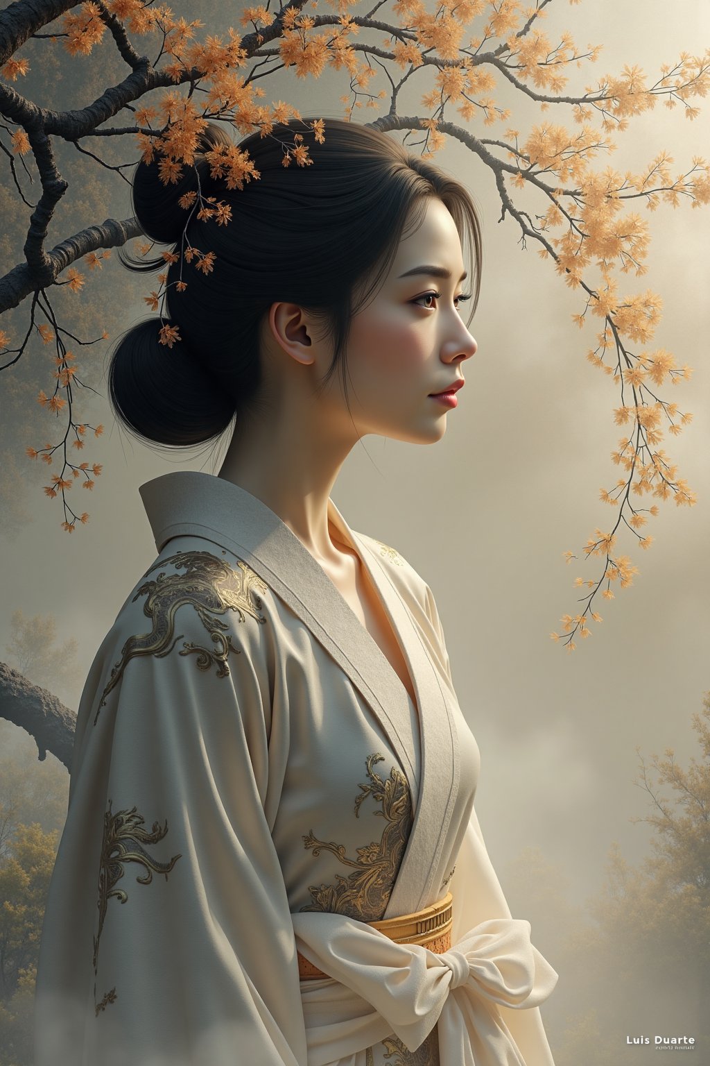 Luis Duarte Art - Misty Oriental Dreamscape, By Luis Duarte, Luis Duarte style, Face Potrait, Futayo, Ink v2, Gurokawa, Kintsugi, Ukiyo-E 3D Render, 3D, High definition, Photo detailed, specified, NijiExpress 3D v3, Oilpainting, Ink v3, Splash style, Abstract Art, Epic style, Illustrated v3, Deco Influence, AirBrush style, drawing, Metallic Effect, Geo2099 style, Mixpnk