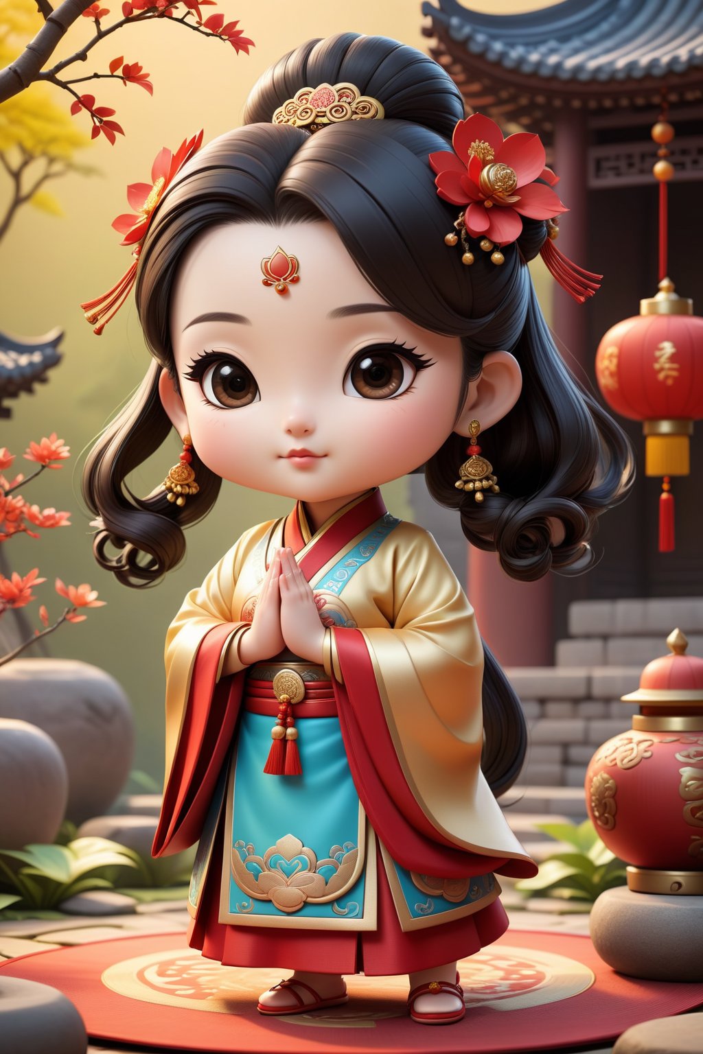 mouse, ancient costume,Chinese style,cartoon,chibi, personification,3D,3d background,Mande namaste