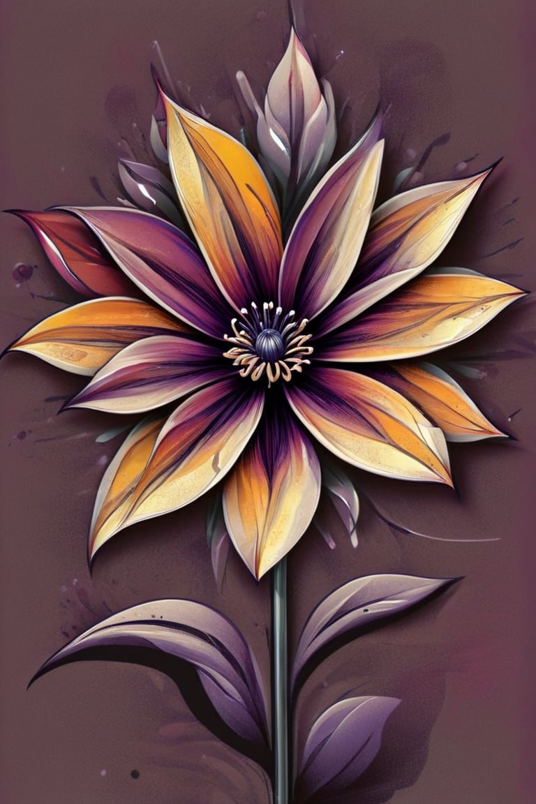 (Minimalism) an endless  surrealistic maroon background with a one-line sketch of a surrealistic fantasy flower threetone orange/yellow/dark scarlet, the flower made more complicated by petals partly overlaying each other , dark palette, high resolution and contrast and colour contrast,  intricately textured and extremely subtle detailed,  detailmaster2,  side-light,  ultra quality,  fine artwork 