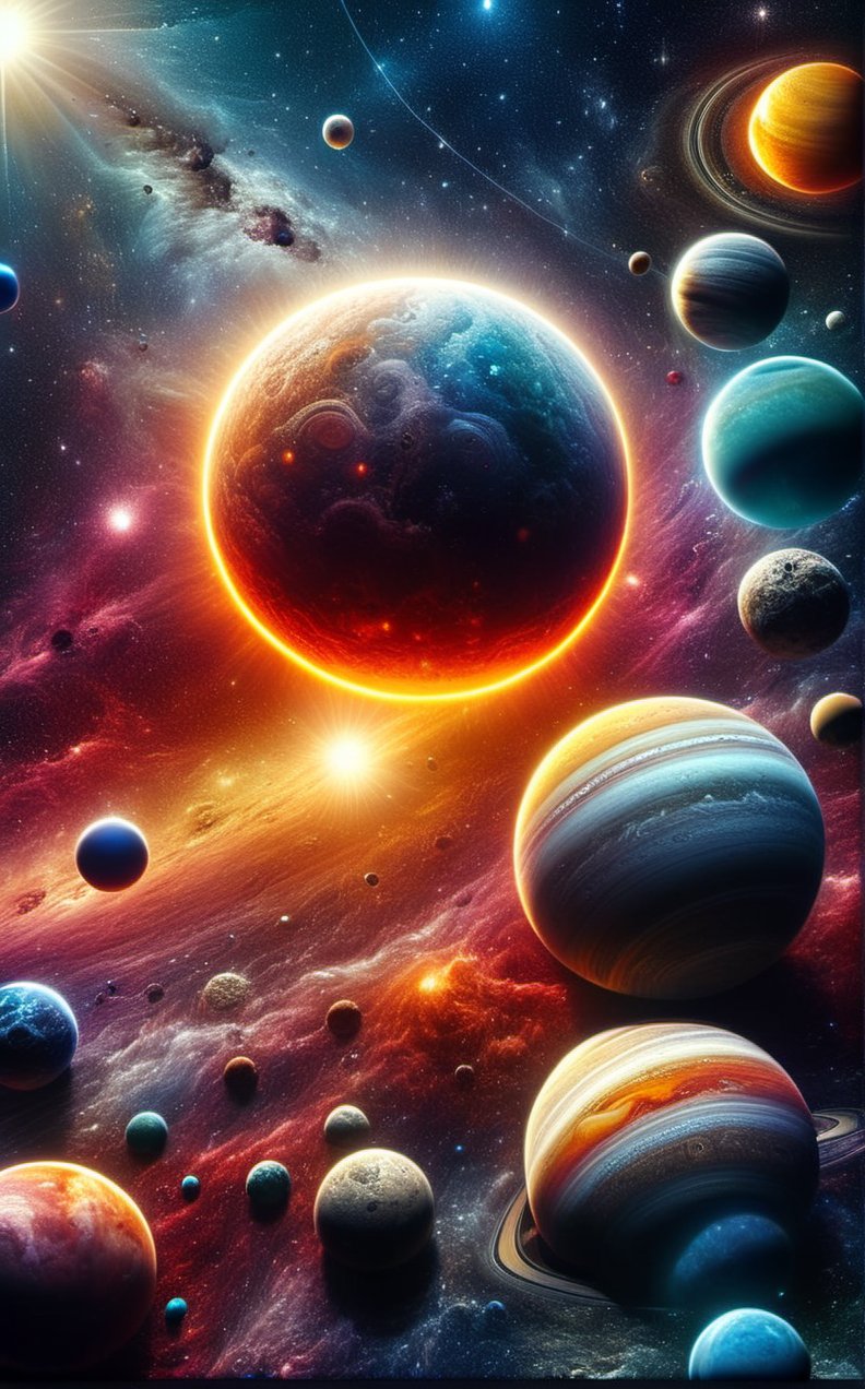  (Another vibrant solar system:1.9),  dark palette,  high resolution and contrast and colour contrast,  intricately textured and extremely subtle detailed,  detailmaster2,  side-light, (ultra quality,  fine artwork) 