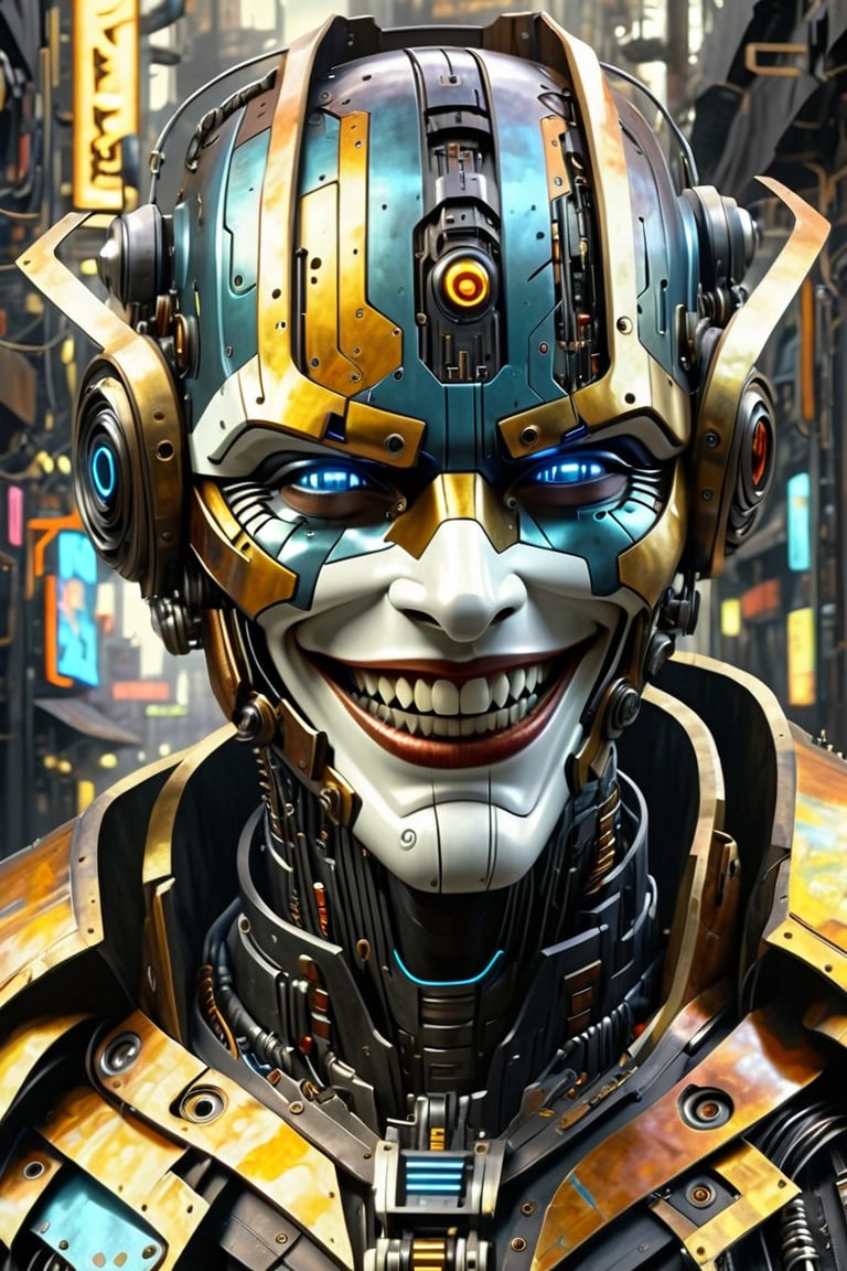 Cyberpunk Break Full body view Break side-view Break intrinsic mechatronic structure culminate into rest of grinning human...