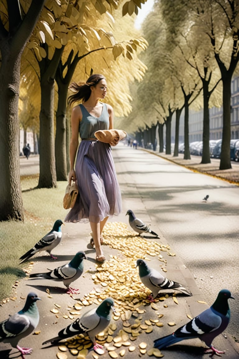 (Art photography) (an icarus woman feeds pigeons with bread pieces:1.9),  (at a very crowded place in Hamburg:1.3), dark  palette,  high resolution and contrast and colour contrast,  intricately textured and extremely subtle detailed,  detailmaster2,  side-light,  ray tracing shadows,  ultra quality,  fine artwork 