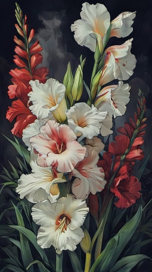 A dramatic All-Gladiola Collage,  of different papers,  different looks by Pubert on Tensor.Art