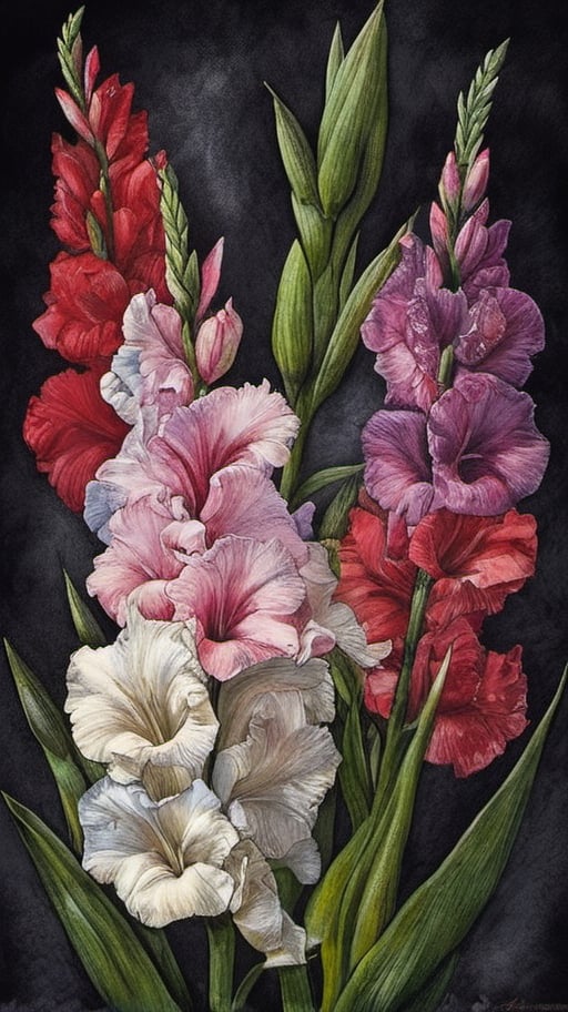 A dramatic All-Gladiola Collage,  of different papers,  different looks by Pubert on Tensor.Art