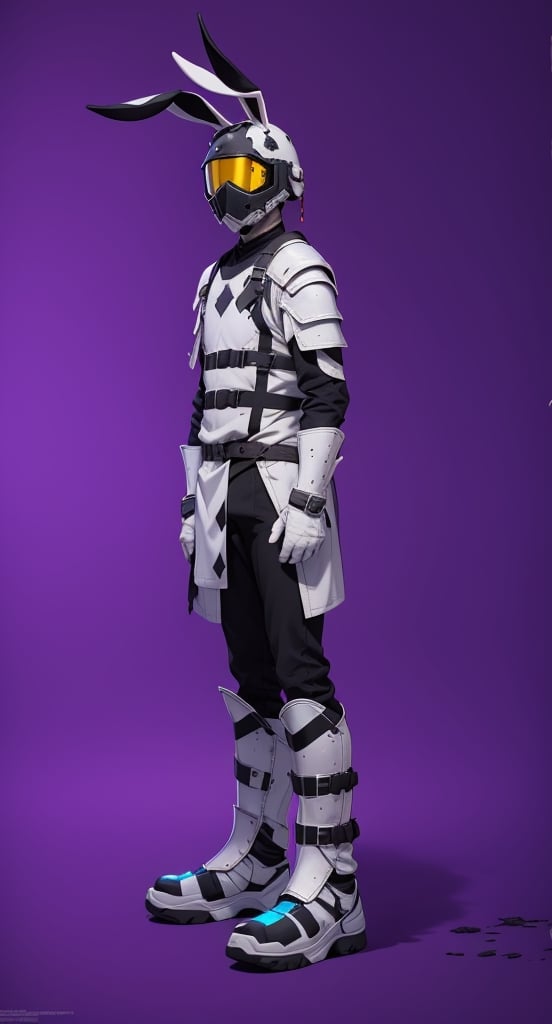 ((human male)), ((whole-body)), ((blue, white, and black colors)), helmet, chest armor, pauldrons, bunnytech, riot armor, post-apocalypic_fashion, Cyberpunk