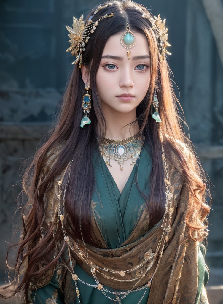 High quality, masterpiece, masterpiece, exquisite facial features, exquisite hair, exquisite eyes, exquisite colored hair, 4K quality, gorgeous light and shadow, Tyndall effect, halo, messy hair, young state, gorgeous scenes, fine clothes, chains, jade hair accessories,no_humans