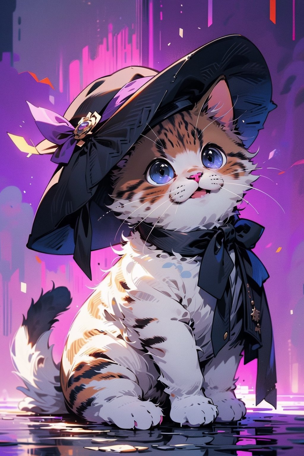 EpicMeo,EpicGhost,cat, hat, dress shirt, white cat,halloween style, purple theme