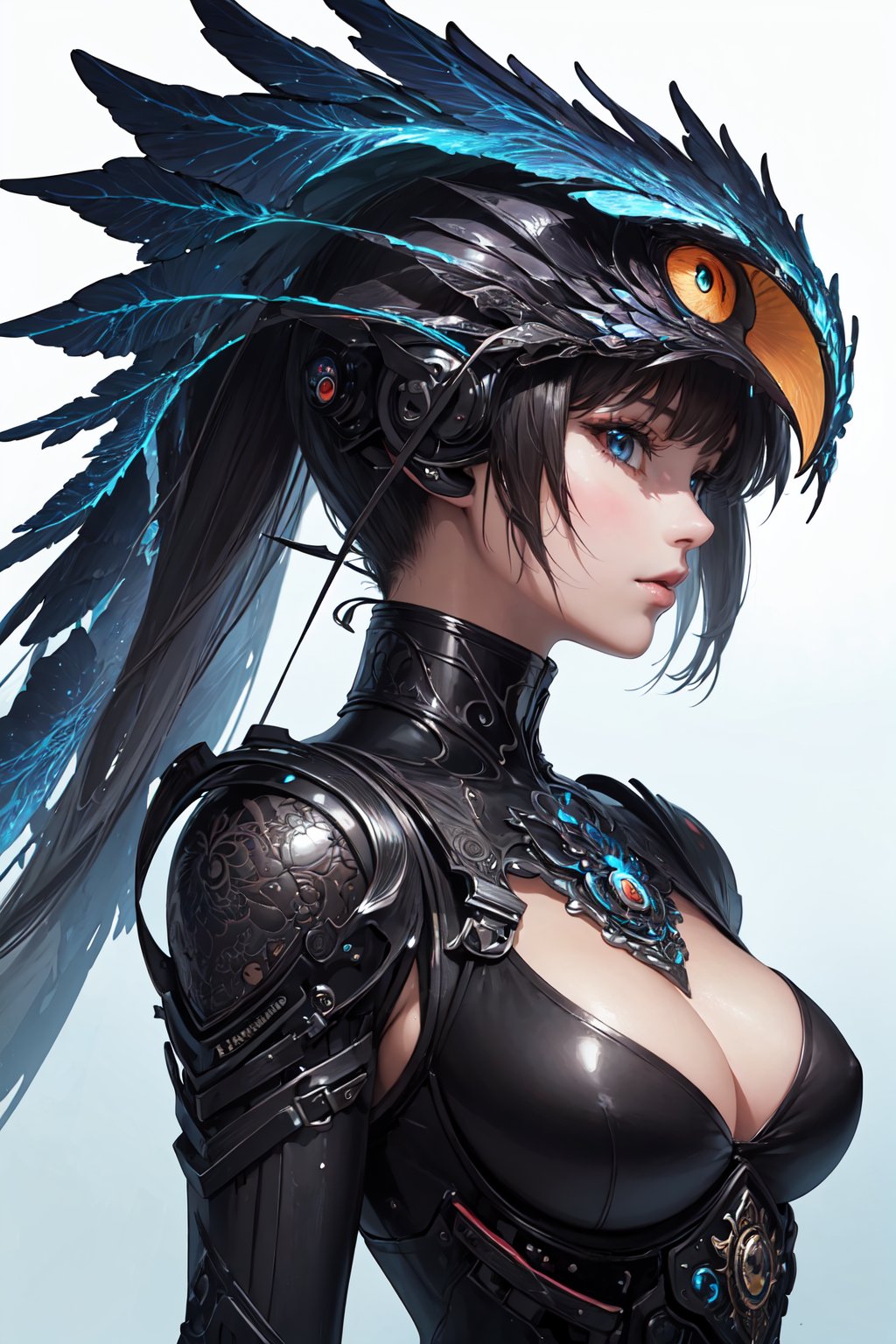 1 man, solo, (masterpiece, top quality, best quality, official art, beautiful and aesthetic:1.2), (1girl), extreme detailed,(fractal art:1.3),colorful,highest detailed,ppcp, cyborg-owl hybrid creature, dual_sword