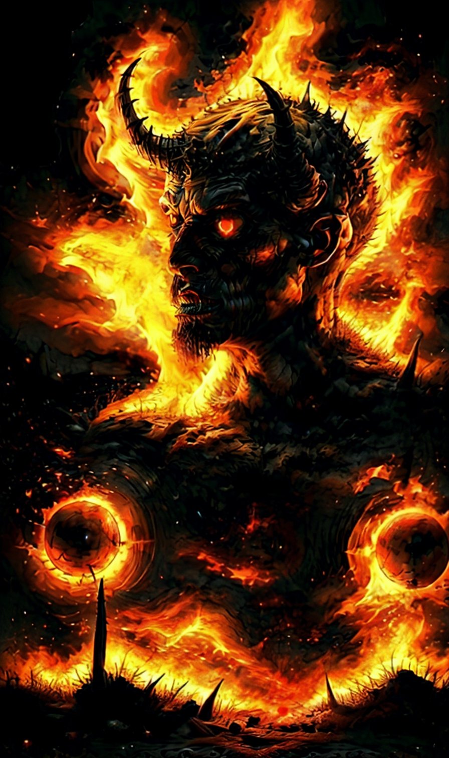 nsfw, Realistic photo portrait. A stunning demon with big twisted horns,(muscular nude male), extremely muscular, muscular chest, muscular arms, sick flaccid penis, fat penis, saggy balls, glowing eyes, flame, ashes, supernatural, dark, creepy, sinister, hellish, night, moonlight, red-orange color palette, intense shadows, sinister atmosphere, digital art, 4k, sinister presence, sinister atmosphere, sinister environment, creepy environment, creepy atmosphere, creepy environment, sinister aura, creepy aura, supernatural, supernatural being, digital painting,no trigger words,pyromancer, fire,flaccid,EpicSky,cloud