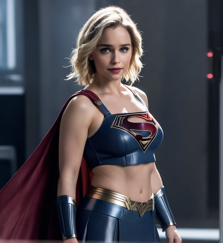 36DD boobs, supergirl, full body photograph with soft light,kaisatsu, watching at camera, emilia clark face, wide shoulder, abs expose, , crop tank top,OHWX WOMAN,cyborg style