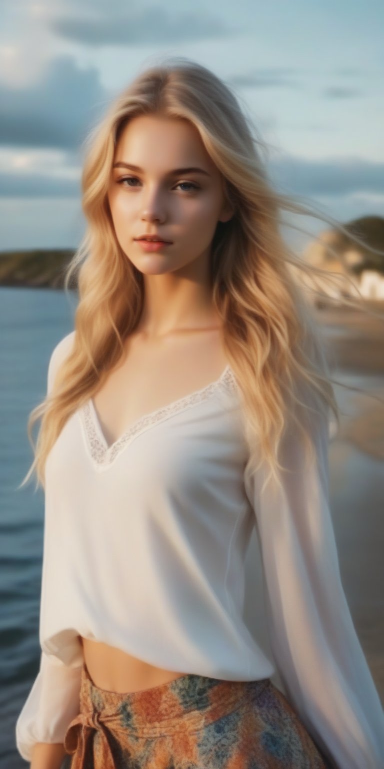 photorealistic,portrait of  Dutch teen girl, 19-years-old,  innocent face, (ultra realistic,best quality),photorealistic,Extremely Realistic, in depth, cinematic light, 1girl,(medium-long blonde  hair:1.4),outdoors,(front:1.3),(standing:1.3),seaside,cloudy sky,High-low skirt,(cowboy_shot:1.2),navel wavy hair, perfect lighting, vibrant colors, intricate details, high detailed skin, pale skin, intricate background, realism,realistic,raw,analog,portrait,photorealistic, taken by Canon EOS,SIGMA Art Lens 35mm F1.4,ISO 200 Shutter Speed 2000,Vivid picture,(((Accurate eyes))),Photorealistic:1.4,Dutch teen,Blonde,Sexy dress,Party girl