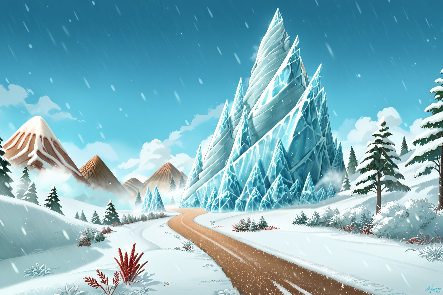 Score_9, Score_8_up, Score_7_up, (masterpiece, best quality), (insaneres), 8k resolution wallpaper, hyperdetailed, sweetscape, full background, fantasy, sugar, shiny, (isometric:1.2), tilt-shift, (oversized ice cream, ice cream mountain), road, snowing, cold, night, winter (season), smooth, dripping, tilt-shift, fog, atmosphere, landscape, falling snow, blizzard, (deep depth of field), sprinkles, sugar, glitter, volumetric lighting,  (Extremely detailed, intricate details),Low-key lighting Style