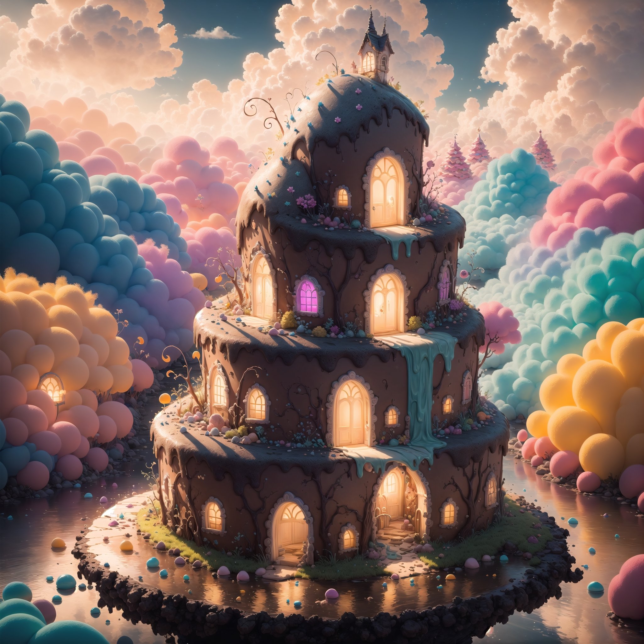 (masterpiece, best quality:1.2), 8k, top quality, cryptids, cookie, (glowing,:1.2) , in the style of pixar, (cake:1.3), intricate details, cloud, colorful, vivid, a world made of candy, scenery, highly detailed, 3d, beautiful, deep depth of field, adorable, cute, (gradients), sweet, shiny, delicious, bloom, volumetric lighting, (fantasy), candyland, candy, (see-through:1.3), (transparent), (jello:1.2),  smooth, extremely detailed,cryptids,sugar_rune,candyland