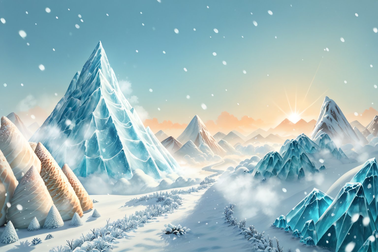 Score_9, Score_8_up, Score_7_up, (masterpiece, best quality), (insaneres), 8k resolution wallpaper, hyperdetailed, sweetscape, full background, fantasy, sugar, shiny, (isometric:1.2), tilt-shift, (oversized ice cream, ice cream mountain), frosty, beautiful, snowing, cold, winter (season), smooth, dripping, tilt-shift, fog, atmosphere, landscape, falling snow, blizzard, (deep depth of field), sprinkles, sugar, glitter, volumetric lighting,  (Extremely detailed, intricate details),Low-key lighting Style