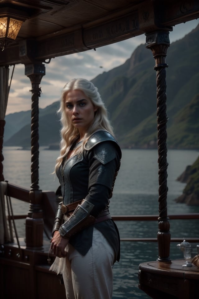 (pareja de viaje hombre y mujer cuidandose mutuamente) Geralt of Rivia on board a ship,  the Witcher,  reference of Game t...