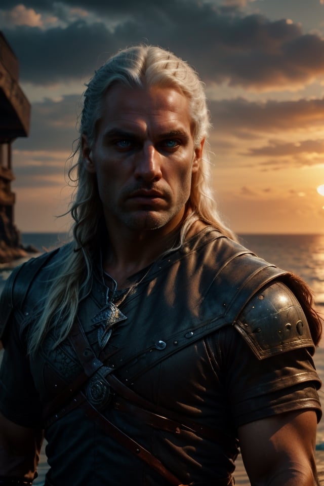 (,  open sea background sunset,  intricate details in faces and eyes) Geralt of Rivia by romaleonax on Tensor.Art