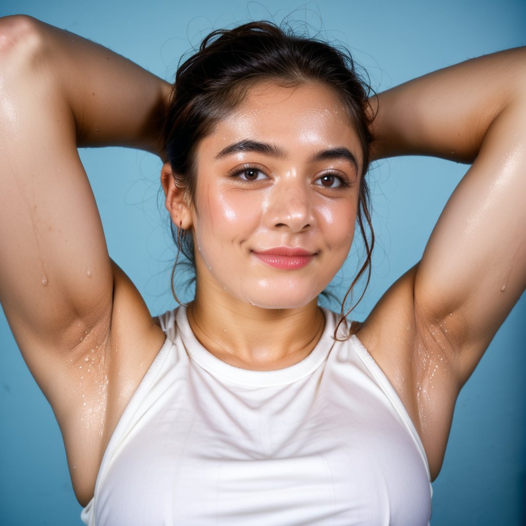 busty rashmika taking a selfie raising her arms,  pokies,  sleeveless_shirt by user_628167674874086441 on Tensor.Art