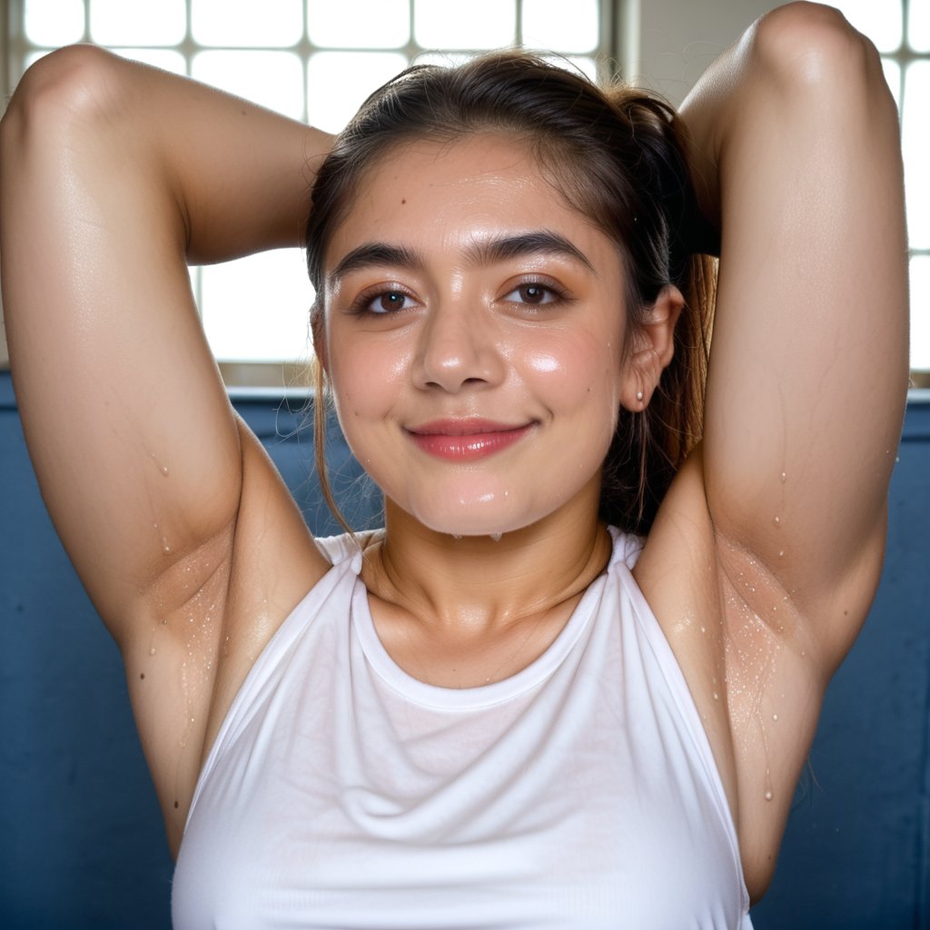 busty rashmika taking a selfie raising her arms,  pokies,  sleeveless_shirt by user_628167674874086441 on Tensor.Art