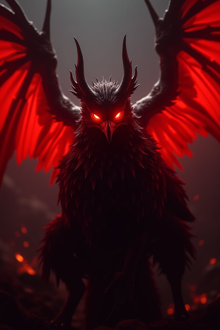 garuda, glowing red eyes