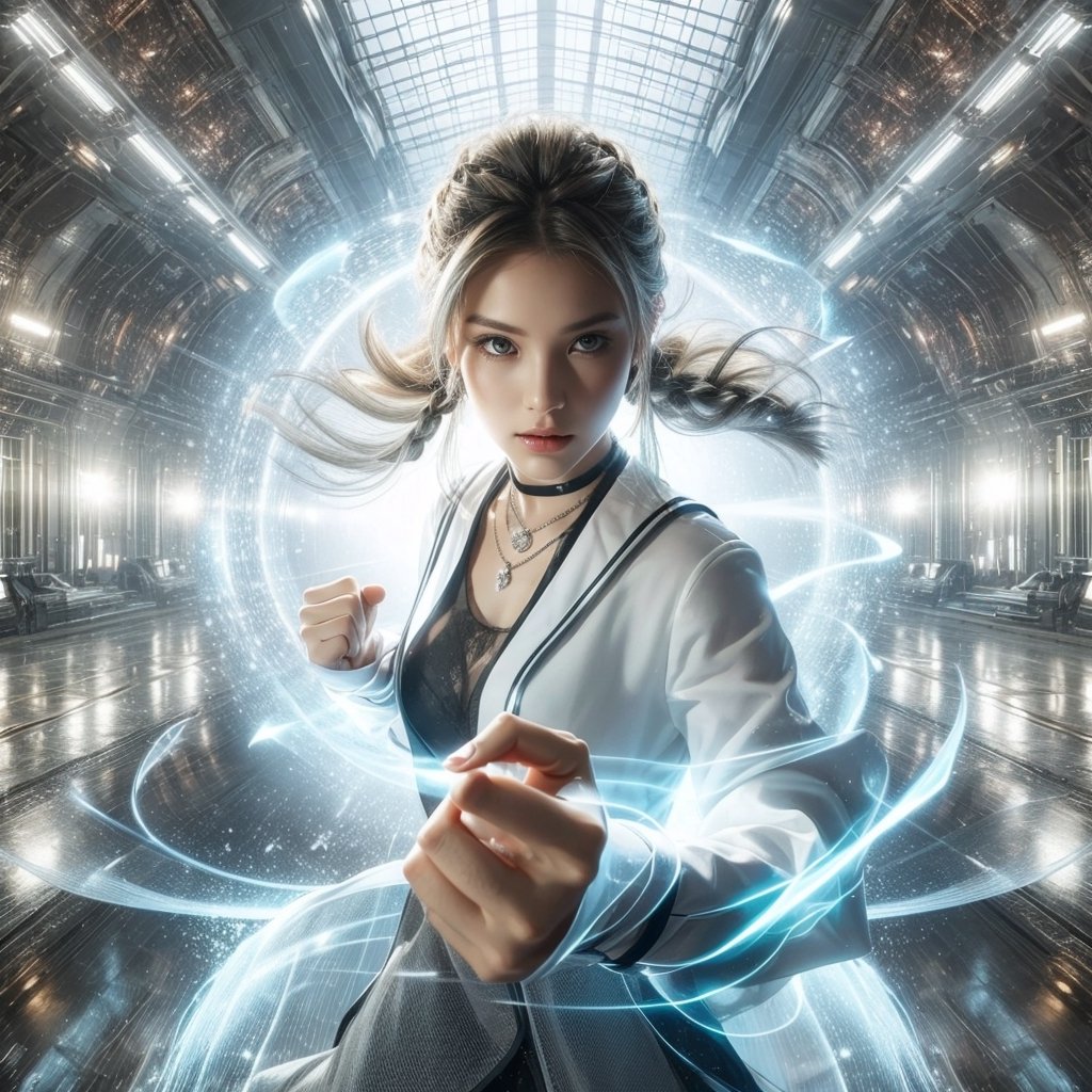 In mega space station,  a exquisitely gorgeous girls,  intense gaze by Kennyniaung on Tensor.Art