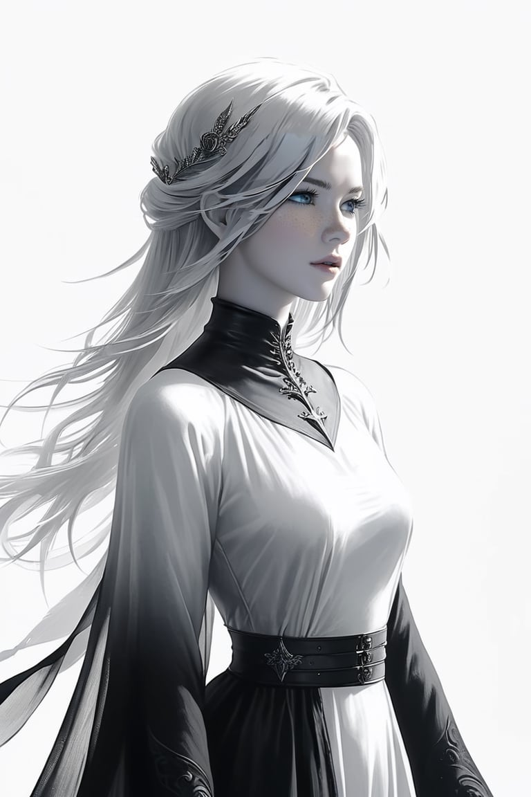 final fantasy,realistic,minimalism style,ghostly beauty, contract black and white style