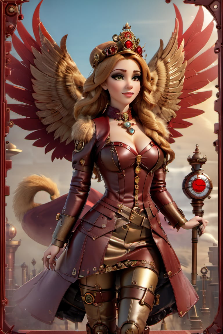 1princess, lion, wings,BloodOnScreen,3d style,steampunk style