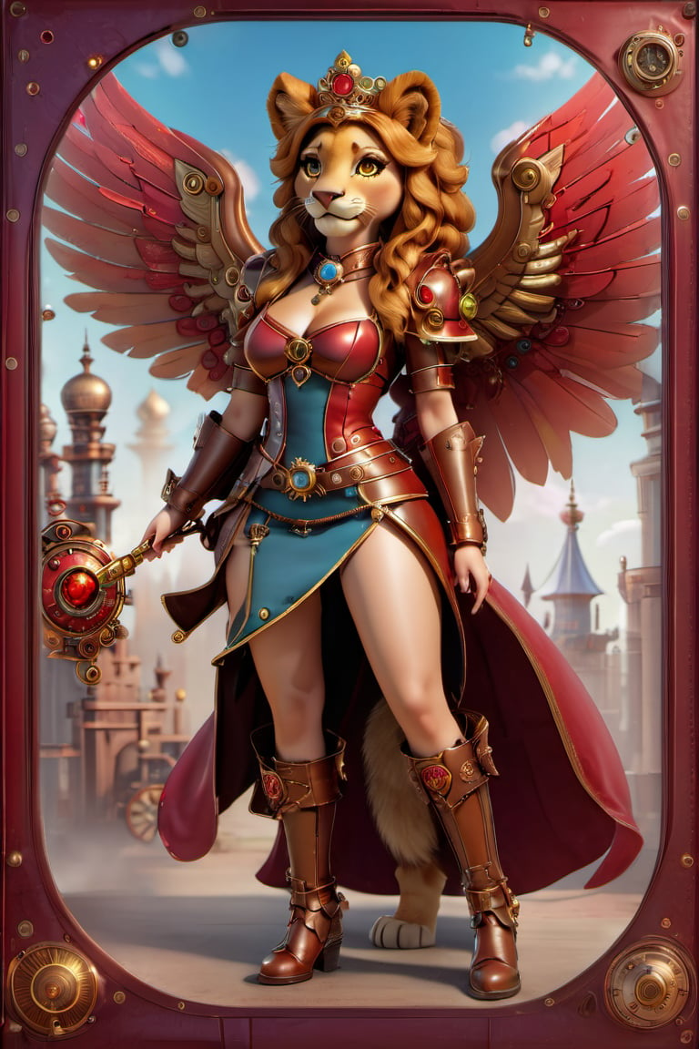 1princess, lion, wings,BloodOnScreen,3d style,steampunk style