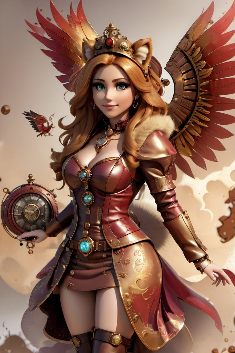 1princess, lion, wings,BloodOnScreen,3d style,steampunk style