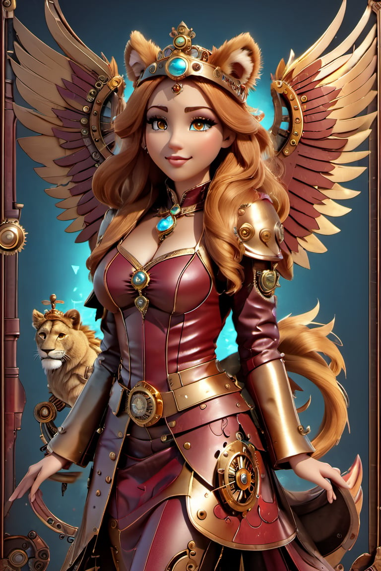 1princess, lion, wings,BloodOnScreen,3d style,steampunk style