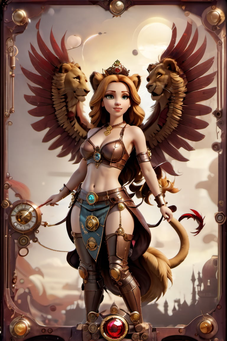 1princess, lion, wings,BloodOnScreen,3d style,steampunk style