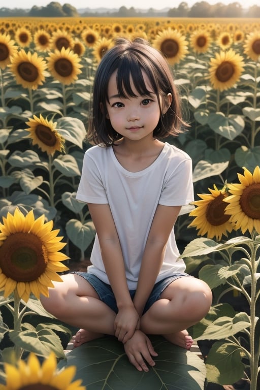 tiny girl sitting on top of sunflower,  blur background by sumerMody on Tensor.Art