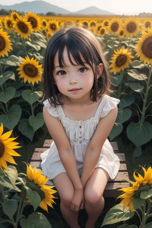 little girl sitting on a sun flower,  blur background by sumerMody on Tensor.Art