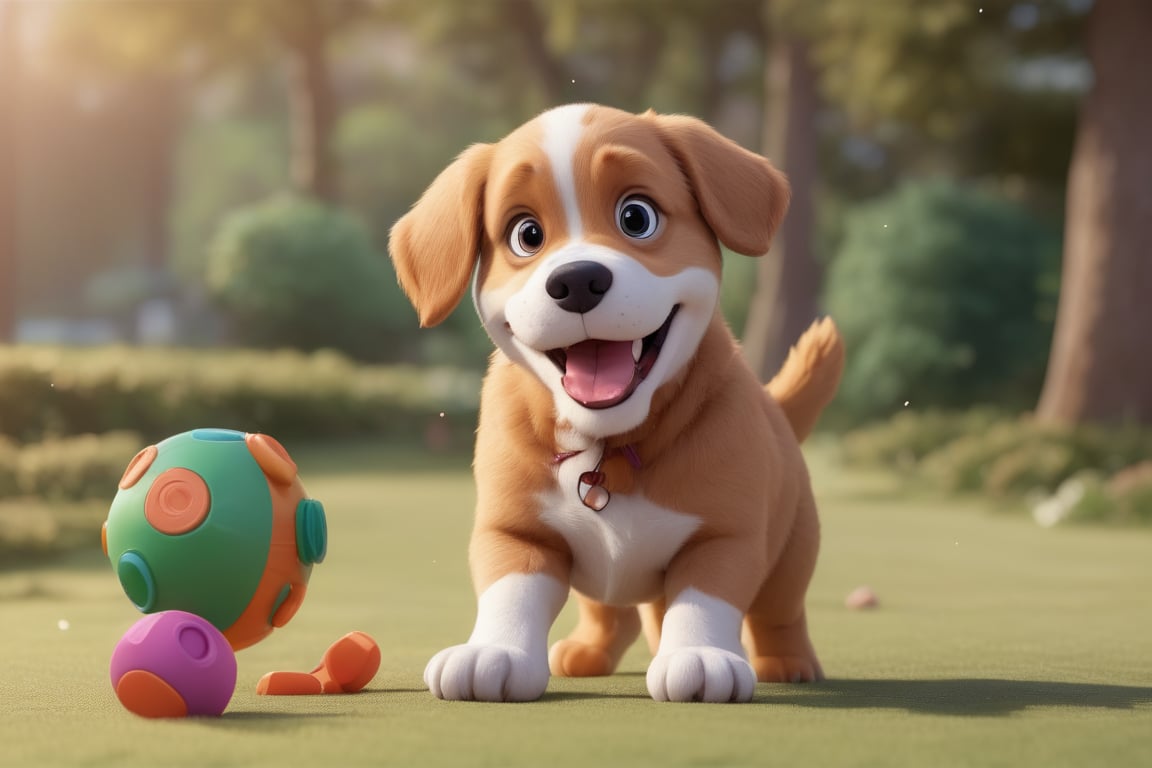 dog, happy, 3d style, big dog, playing with a toy,3d style