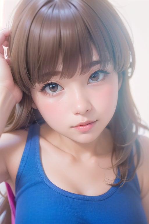 (masterpiece), 1girl, teen, cute face, (clothing), black halter tank top, medium breast, bare shoulder, korean 