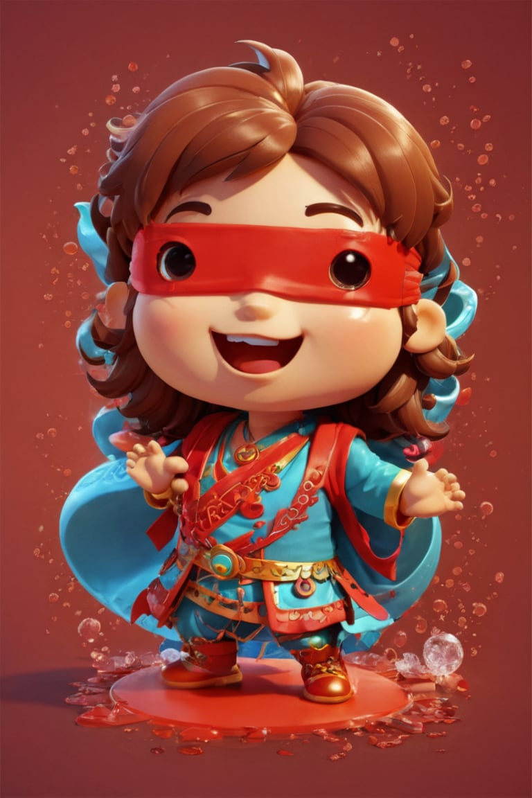 1girl,3d figure,chibi,tshirt design,cute comic,mascot logo,logo design,casting spell,BloodOnScreen,Lace Blindfold