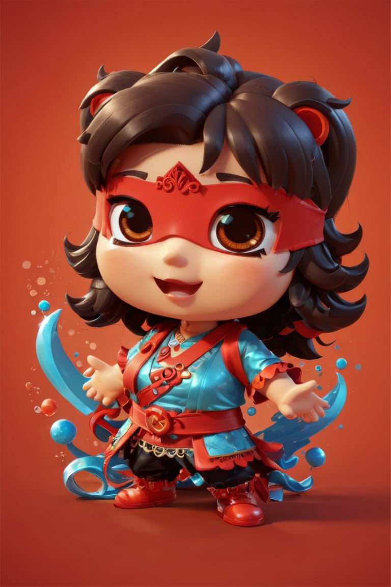 1girl,3d figure,chibi,tshirt design,cute comic,mascot logo,logo design,casting spell,BloodOnScreen,Lace Blindfold