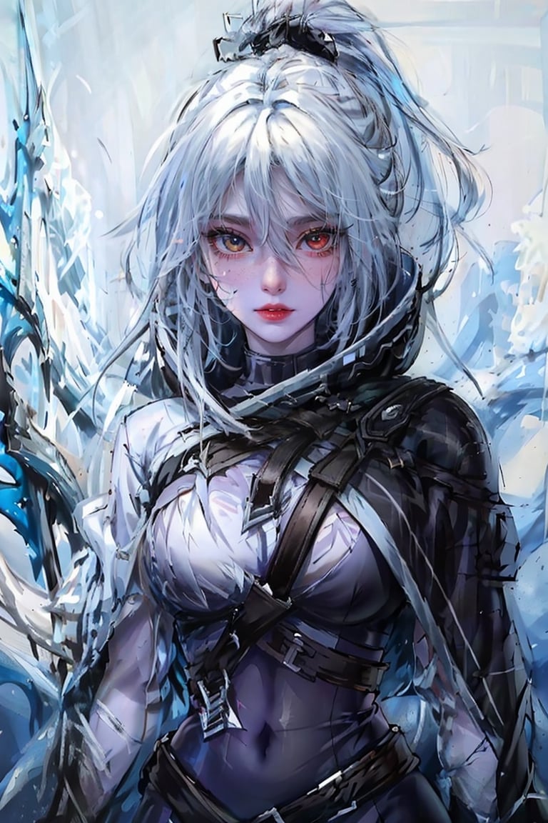 (masterpiece, top quality, best quality, official art, beautiful and aesthetic:1.2), (1girl:1.3), heterochromia, SharpEyess , ,SharpEyess,Agoon, archer, winter, blizzard,girl